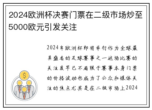 2024欧洲杯决赛门票在二级市场炒至5000欧元引发关注 2024欧洲杯决赛门票在二级市场炒至5000欧元引发关注