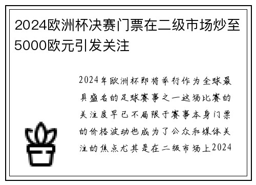 2024欧洲杯决赛门票在二级市场炒至5000欧元引发关注 2024欧洲杯决赛门票在二级市场炒至5000欧元引发关注